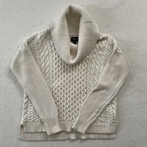 American Eagle Cable Knit Sweater Women's Small Creme Cowl Neck Boho Cottagecore